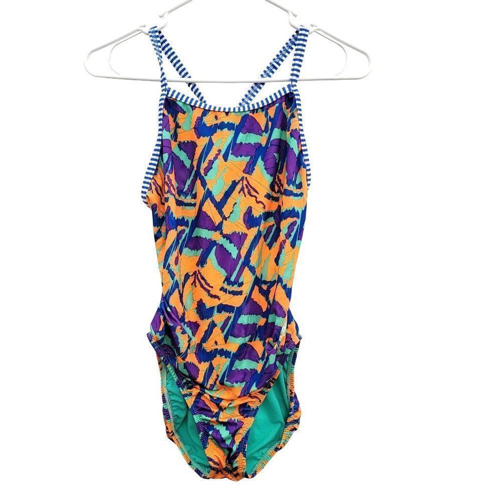 Dolphin Uglies V-2 Back One Piece Swimsuit Women Small Orange Teal Purple‎